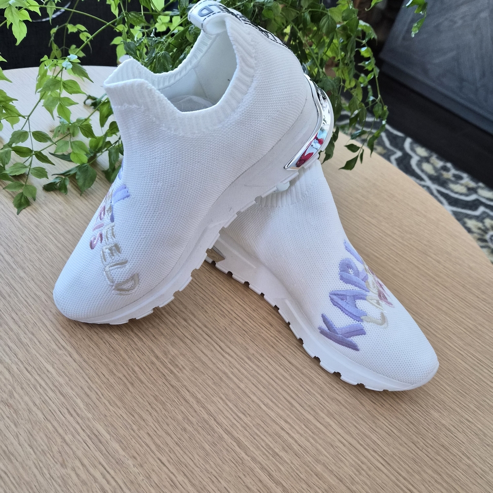 Karl Lagerfeld White Knit Slip-On Sneakers